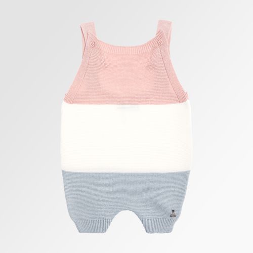 Romper de Bebê Feminino Tricot Listras Tricolor - ROSA/NAT/AZ CL