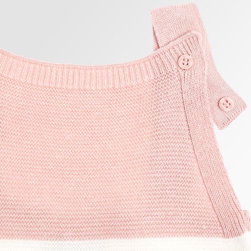 Romper de Bebê Feminino Tricot Listras Tricolor - ROSA/NAT/AZ CL