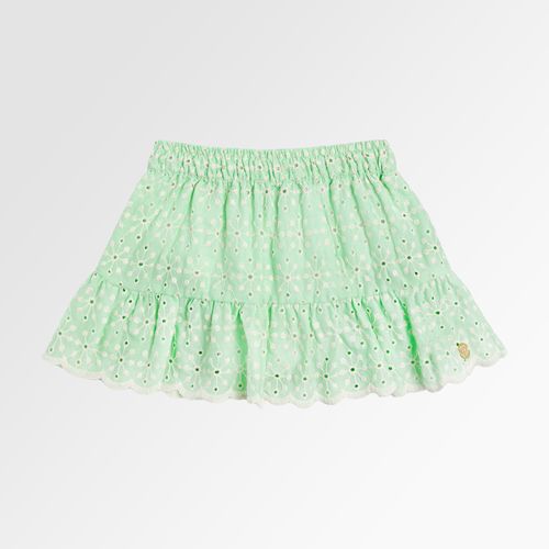 Saia de Bebê Feminina Laise Bordado Margaridas - VERDE