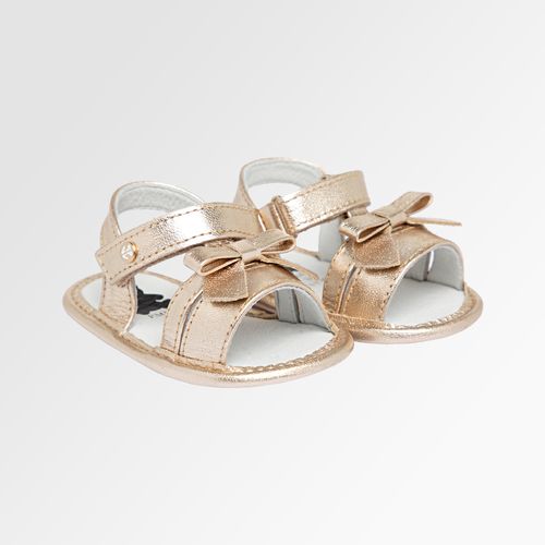 Sandália de Bebê Feminina Couro Metalizada com Laço - DOURADO GLACE