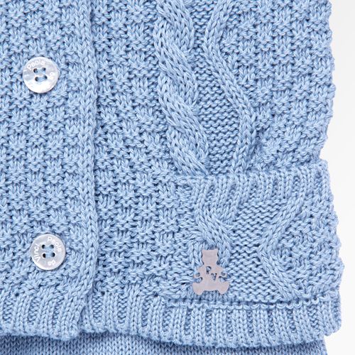 Saída de Maternidade Masculina com Manta Tricot Ponto Trança - AZUL BL.SKY