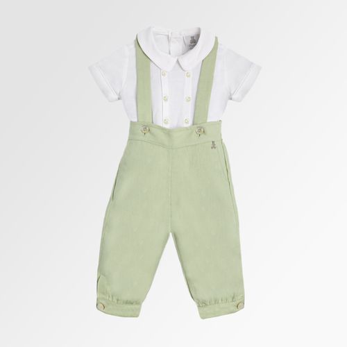 Conjunto de Batizado Bebê Masculino Puro Linho Jardineira - VERDE