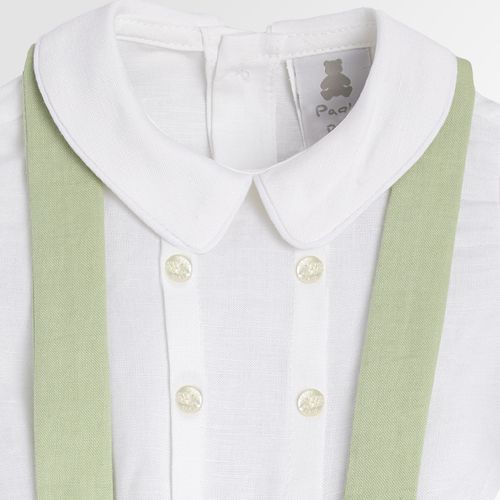 Conjunto de Batizado Bebê Masculino Puro Linho Jardineira - VERDE