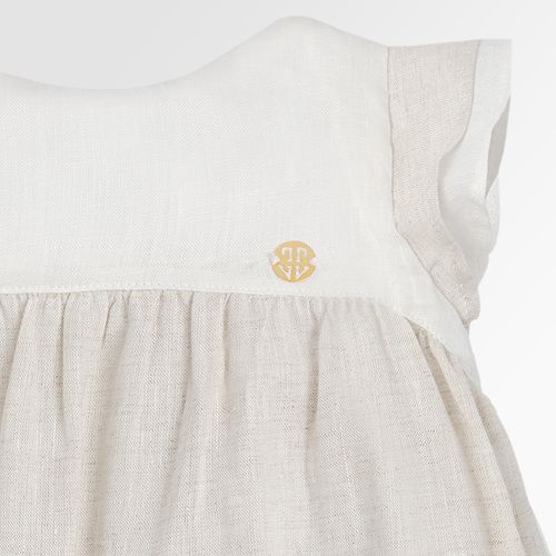 Romper de Bebê Feminino Puro Linho com Chapéu - CRU