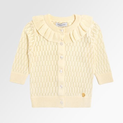 Cardigan de Bebê Feminino Tricot Rendado - AMARELO PÓ