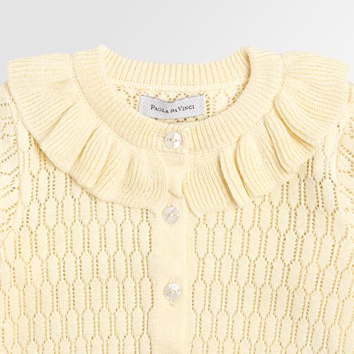Cardigan de Bebê Feminino Tricot Rendado - AMARELO PÓ