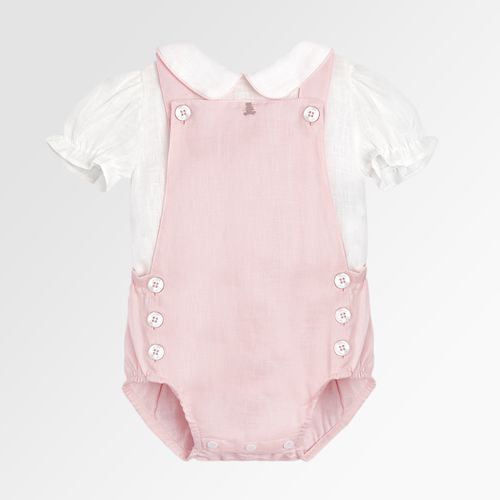 Conjunto de Bebê Feminino Puro Linho com Jardineira - ROSA