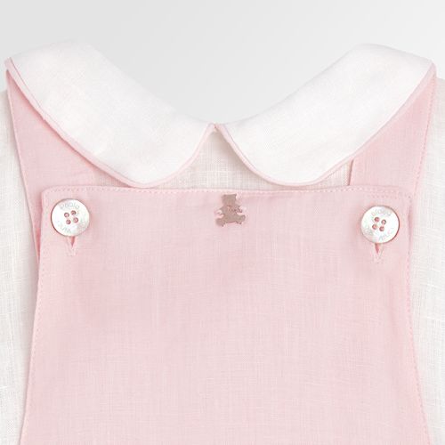 Conjunto de Bebê Feminino Puro Linho com Jardineira - ROSA