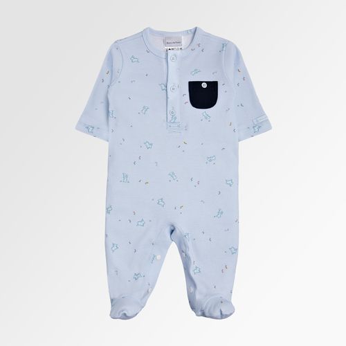 Macacão de Bebê Masculino Longo Algodão Egípcio Coelhos com Bolso - AZUL