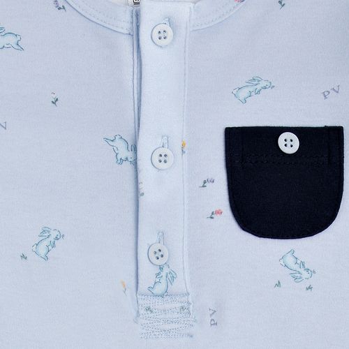 Macacão de Bebê Masculino Longo Algodão Egípcio Coelhos com Bolso - AZUL