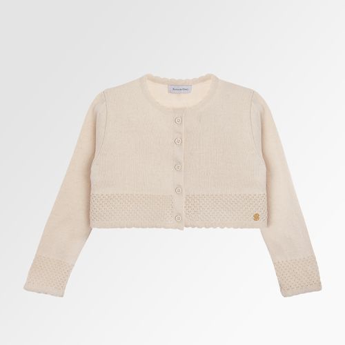 Bolero Tricot de Bebê Feminino Rendado com Textura - BEGE NINIVE