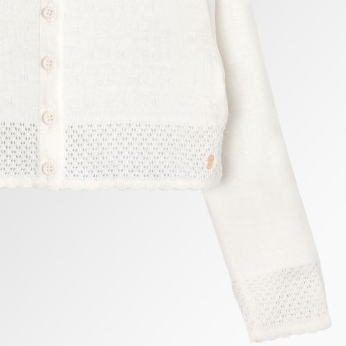 Bolero Tricot de Bebê Feminino Rendado com Textura - OFF WHITE
