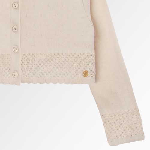 Bolero Tricot de Bebê Feminino Rendado com Textura - BEGE NINIVE
