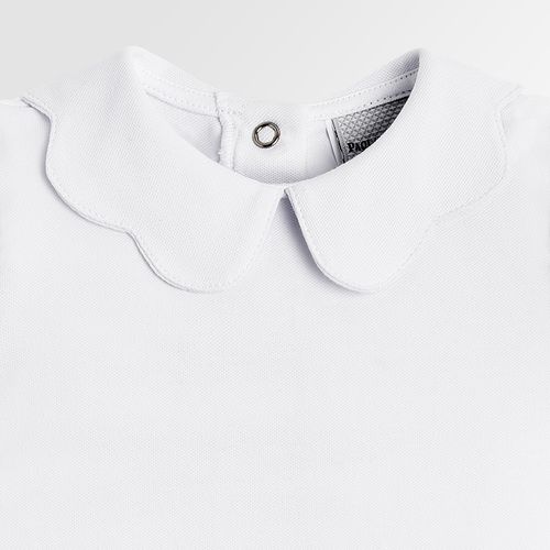 Body de Bebê Feminina Manga Curta Piquet Pima Gola Flor - BRANCO