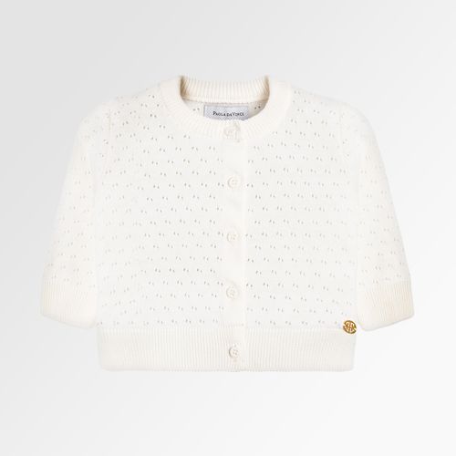 Cardigan de Bebê Feminino Tricot Rendado Furinhos - OFF WHITE