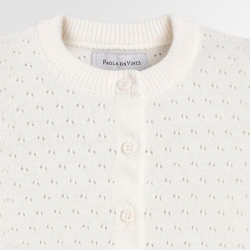 Cardigan de Bebê Feminino Tricot Rendado Furinhos - OFF WHITE