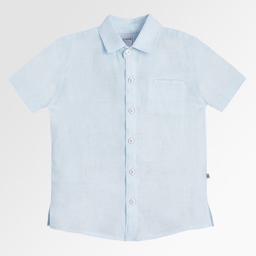 Camisa Infantil Masculina Manga Curta Puro Linho com Bolso - AZUL BEBE
