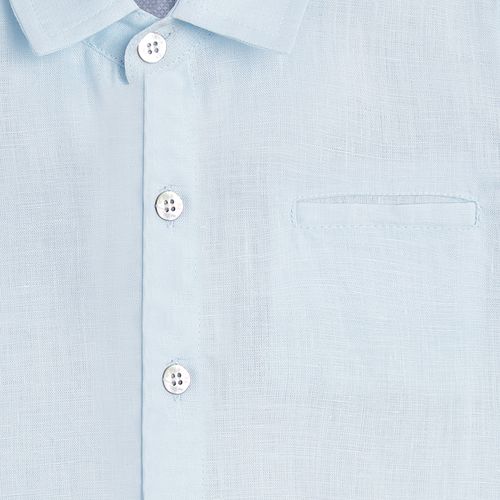 Camisa Infantil Masculina Manga Curta Puro Linho com Bolso - AZUL BEBE
