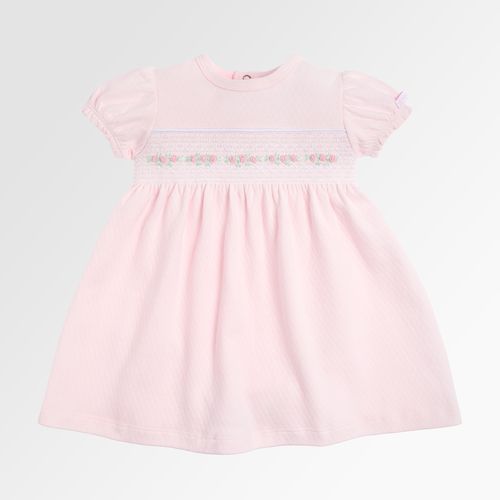 Macacão Vestido de Bebê Feminino Dadinho Ponto Smock - ROSA