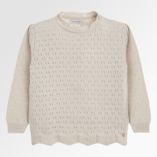 Blusa Tricot Infantil Feminina Manga Longa Rendada - BEGE NINIVE