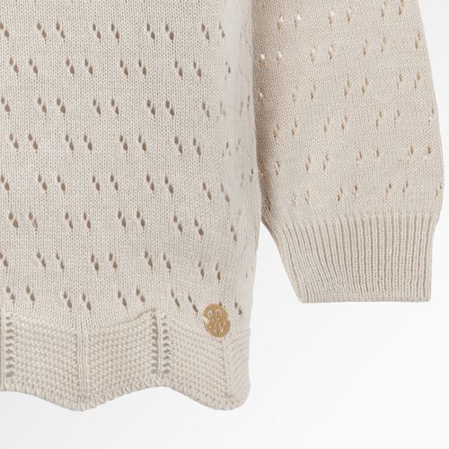 Blusa Tricot Infantil Feminina Manga Longa Rendada - BEGE NINIVE