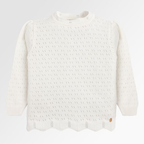 Blusa Tricot Infantil Feminina Manga Longa Rendada - OFF WHITE