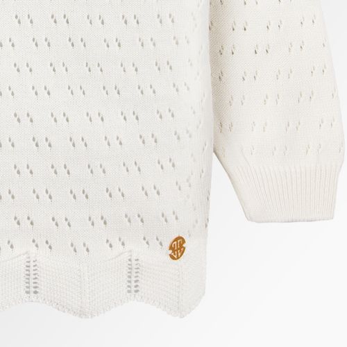 Blusa Tricot Infantil Feminina Manga Longa Rendada - OFF WHITE