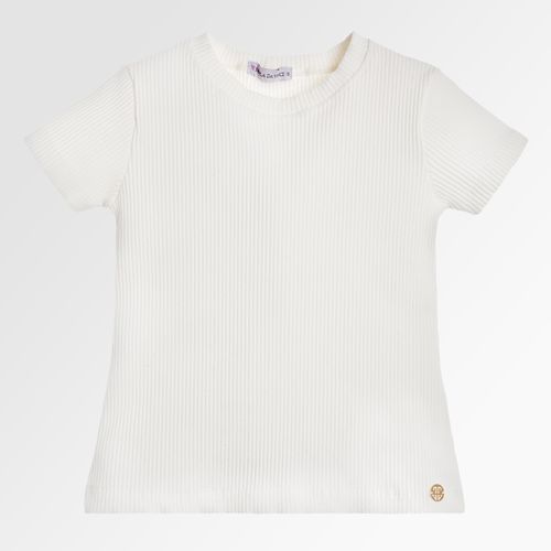Camiseta Infantil Feminina Manga Curta Canelada - OFF WHITE