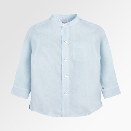Bata de Bebê Masculina Manga Longa Puro Linho com Bolso - AZUL BEBE