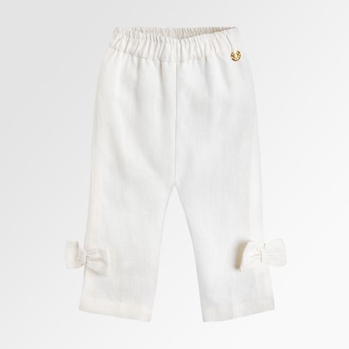 Calça de Bebê Feminina Puro Linho com Laço Lateral - BRANCO