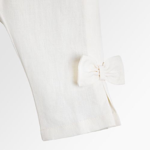 Calça de Bebê Feminina Puro Linho com Laço Lateral - BRANCO