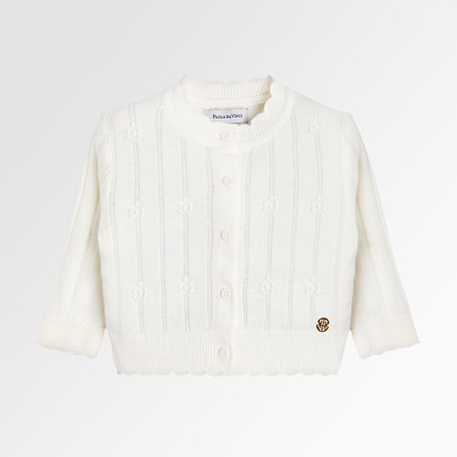 Cardigan de Bebê Feminino Tricot Ponto Pipoca - OFF WHITE
