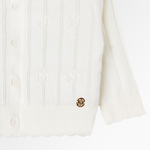 Cardigan de Bebê Feminino Tricot Ponto Pipoca - OFF WHITE