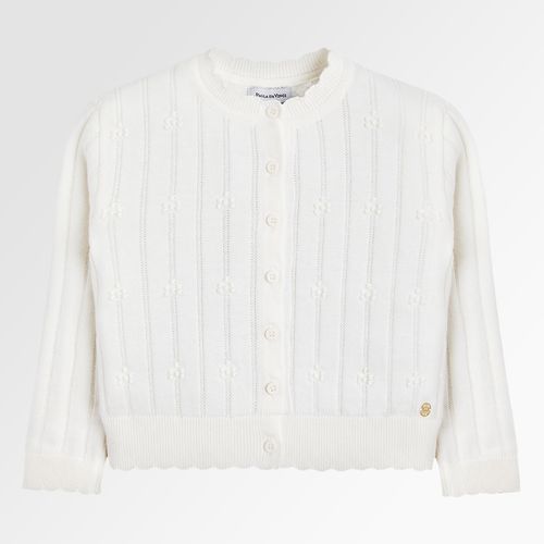 Cardigan Infantil Feminino Tricot Ponto Pipoca - OFF WHITE