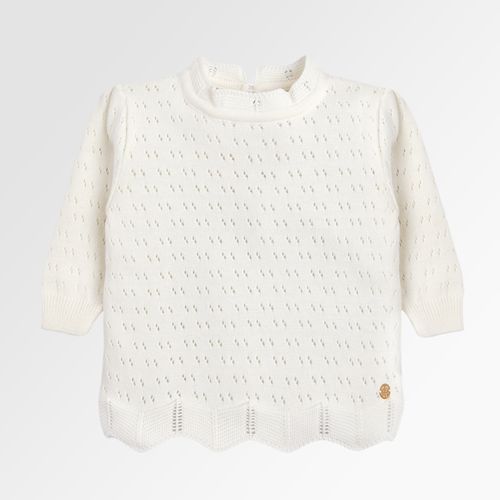 Blusa Tricot de Bebê Feminina Manga Longa Rendada - OFF WHITE