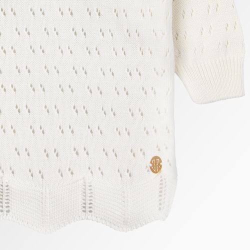Blusa Tricot de Bebê Feminina Manga Longa Rendada - OFF WHITE