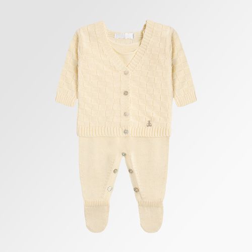 Saída de Maternidade Unissex Tricot Quadriculado - AMARELO PÓ