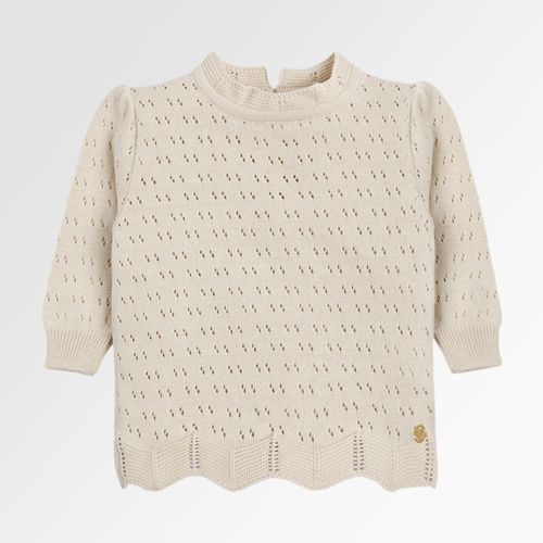 Blusa Tricot de Bebê Feminina Manga Longa Rendada - BEGE NINIVE