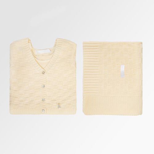 Saída de Maternidade Unissex com Manta Tricot Quadriculado - AMARELO