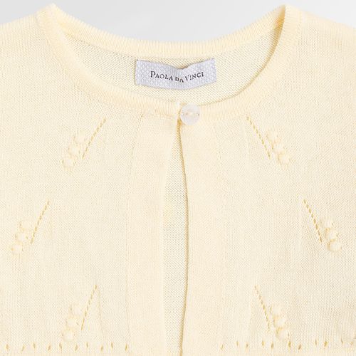 Bolero Tricot de Bebê Feminino Ponto Pipoca - AMARELO PÓ