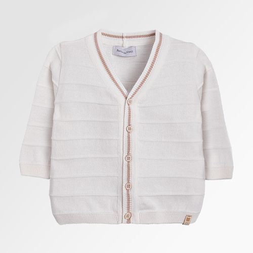 Cardigan de Bebê Masculino Tricot com Frisos - OFF WHITE