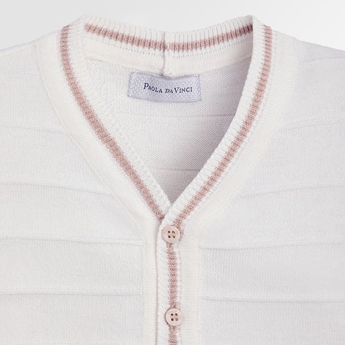 Cardigan de Bebê Masculino Tricot com Frisos - OFF WHITE