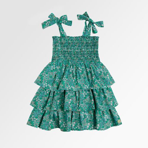 Vestido de Bebê Feminino Algodão Egípcio Estampa Picnic - VERDE