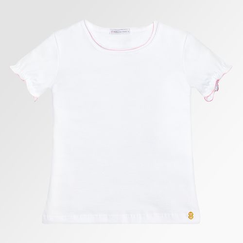 Blusa Infantil Feminina Manga Curta Cotton Frufru - ROSA BEBE