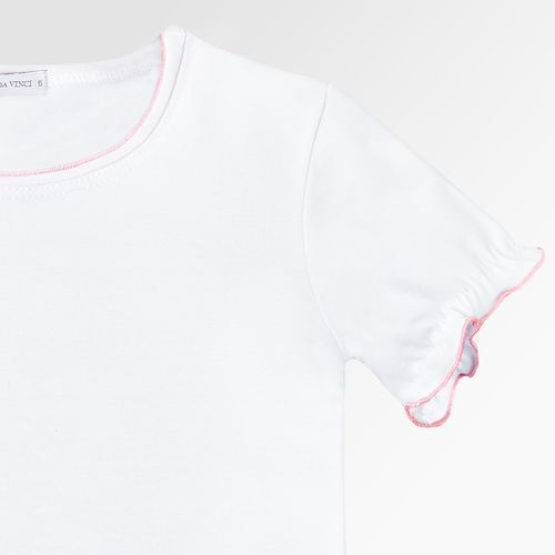 Blusa Infantil Feminina Manga Curta Cotton Frufru - ROSA BEBE