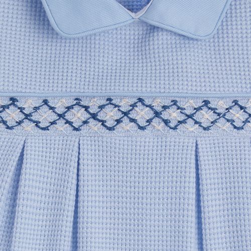 Macacão de Bebê Masculino Curto Favos Ponto Smock - AZUL BEBE