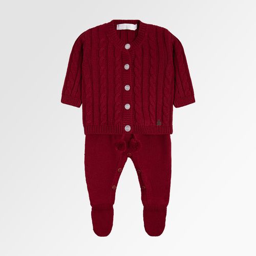 Saída de Maternidade Unissex Tricot Pompom Trança - VERMELHO