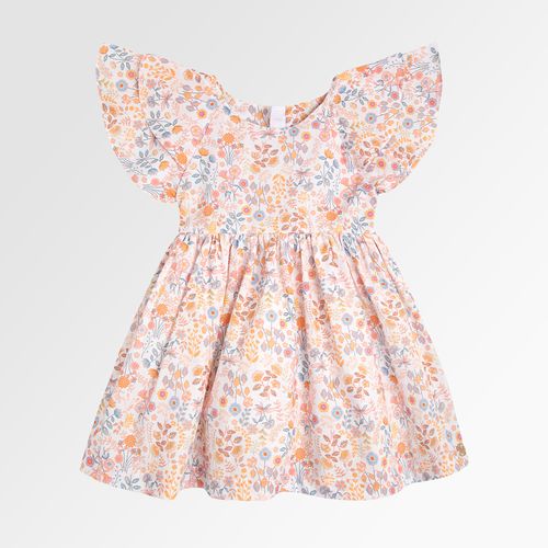 Vestido de Bebê Feminino Algodão Egípcio Estampa Jardim - SALMON