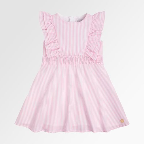 Vestido de Bebê Feminino Listrado Color com Lastex - ROSA