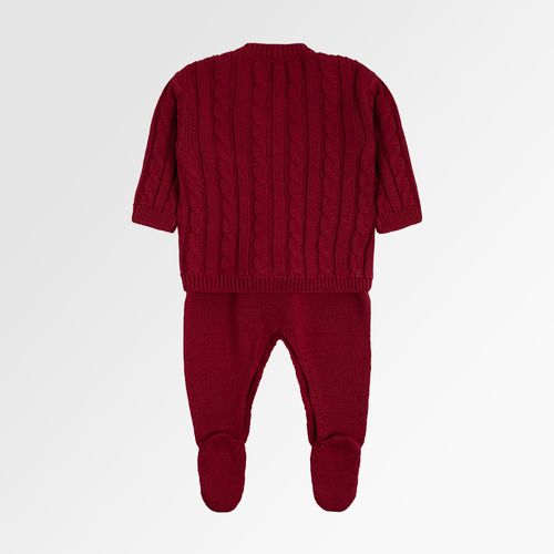 Saída de Maternidade Unissex Tricot Pompom Trança - VERMELHO